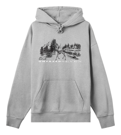 Deer Oversized Hoodie in Grey Melange